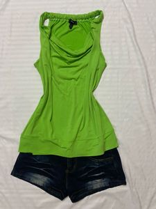 green cowl neck top
