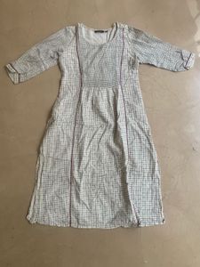 Cream Checked Kurti with Burgundy Accents
