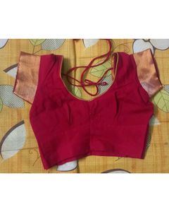 Golden Saree&amp;Brick Red Stiched Blouse