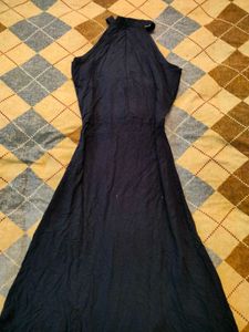 Navy High-Low Halter Dress