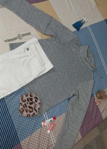 Gray Turtleneck Top