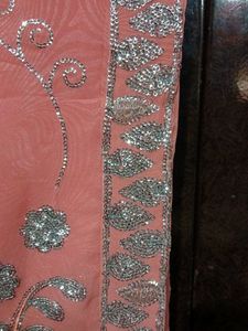 Embroidered Peach Saree