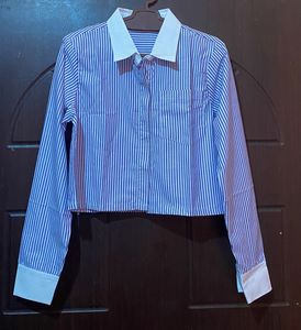 Blue Stripe Crop Shirt