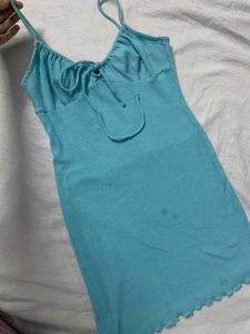 Blue Ribbed Mini Dress