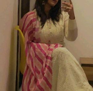 Elegant Cream Embroidered Salwar Kameez