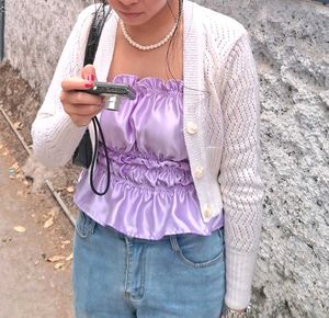 Upcycled Satin Lavender Tie-Strap Top