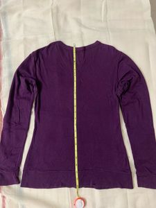100% Cotton Purple Full Sleeves V Neck Top