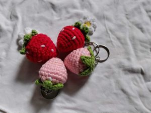 Crochet Strawberry Keychain