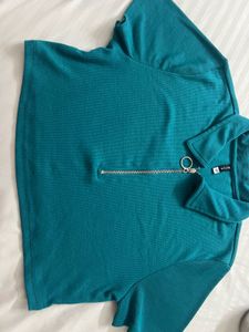 Teal Crop Top with Zipper