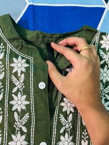 Olive Green Embroidered Kurta
