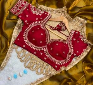 Pintresty Red Blouse With Golden Saree