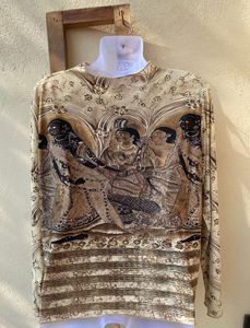 Vintage Print Turtleneck Top