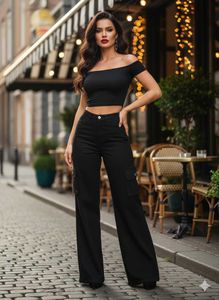 I@45 Size-28 Black Wide Leg Cargo Pants