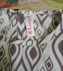 White &amp; Purple Coloured Puff Sleeved Top