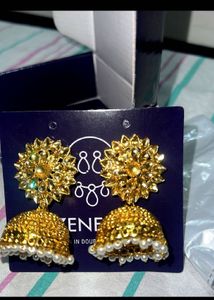 Gold Jhumka Earrings with pearl Detail