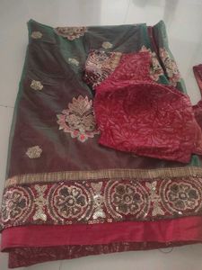 Elegant half net  chiffon saree with blouse