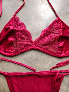 Red Velvet Lace Lingerie Set