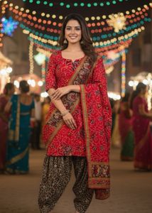 Red Printed Salwar Kameez