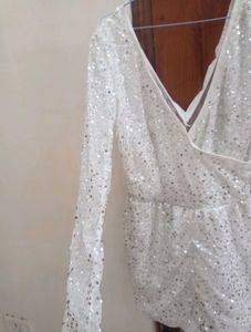 Unused White Sequin Embellished dress