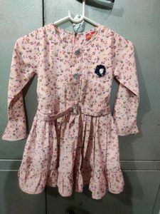 Floral Print Belted Girls Dress