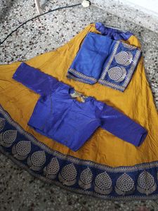 Yellow &amp; Blue Embroidered Lehenga Set