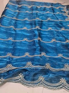 Elegant Blue Embroidered Saree