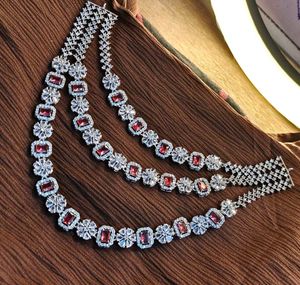 Three layered Ruby Red American Diamond Necklace