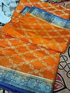 Bright Orange 🍊 Colour Saree