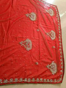 Elegant Red Embellished Saree