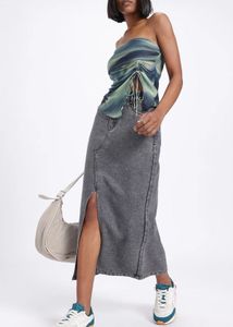 Gray Denim Slit Skirt