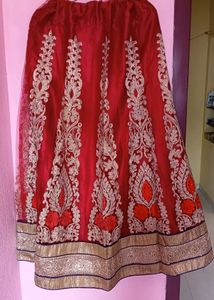 Red & Gold Embroidered Indian Lehenga Skirt