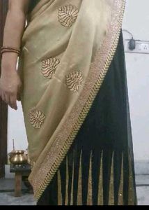 Black Fancy Saree Golden Palla