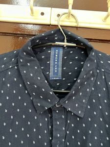 Blue Shirt With Minimal White Print