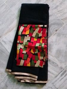 Beautiful Georgette Black Saree With Blouse Piece