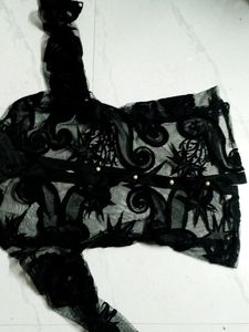 Black Netted New Never Used Shirt Top Pearl Button