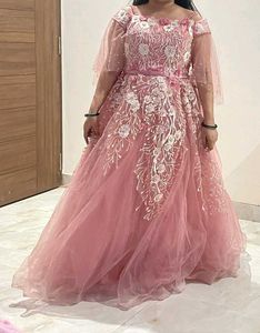 Dusty Rose Floral Applique Tulle Gown