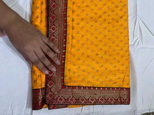 new yellow lace saree