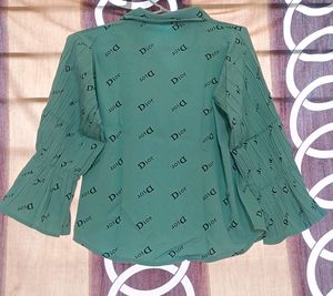 Sea Green Shirt Pattern Crop Top