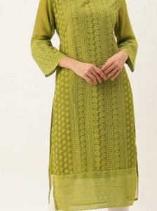 Green Embroidered Chikankari Georgette Kurta