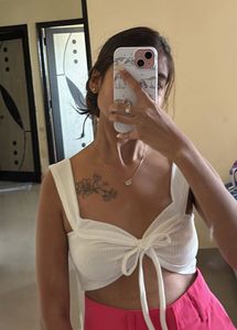 Cute White Ribbed bralette Top