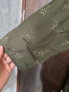 Olive Green Floral Print Tunic Dress