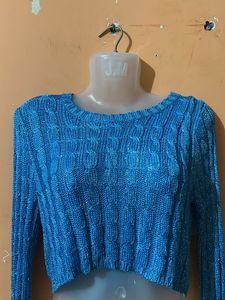 Blue Knit Long Sleeve Top