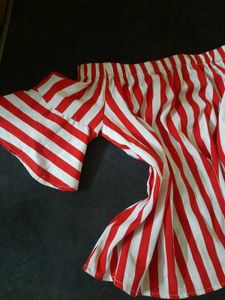 Off Shoulder Blouse With Red And White Stripes