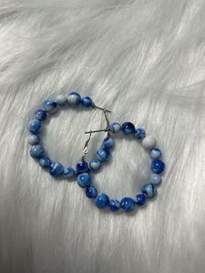 Blue & White Marble Hoop Earrings