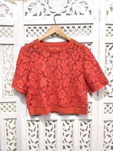 Coral Bloom Laced Tee