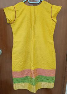 Sunshine Yellow Kurti with Pink-Green Border