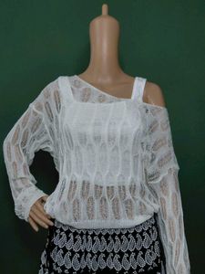 White Knit One-Shoulder Top