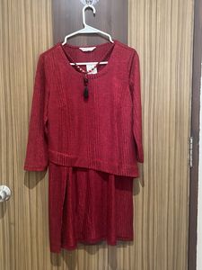Red Knit Top With Longer Back