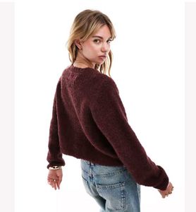Burgundy Cropped Knit Sweater