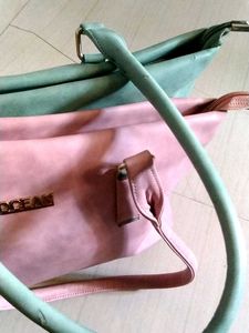 Leatherite Dual Color Bag _ Rosemary Pista Green